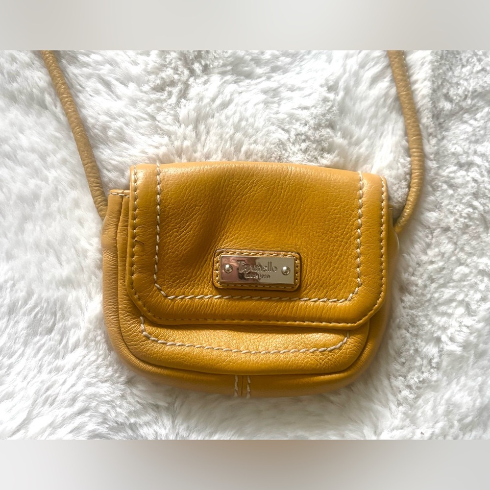 Tignanello Women's Mini Yellow Pebbled Leather Crossbody Handbag